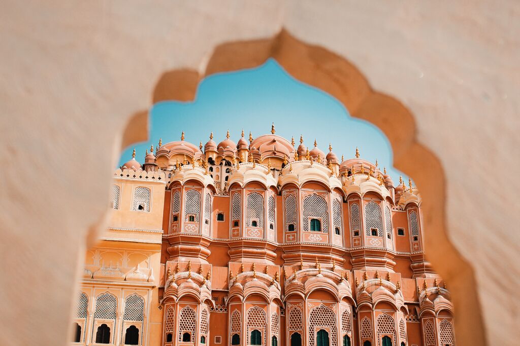 The Palace of the Winds in Jaipur, in the city's characteristic pink sandstone