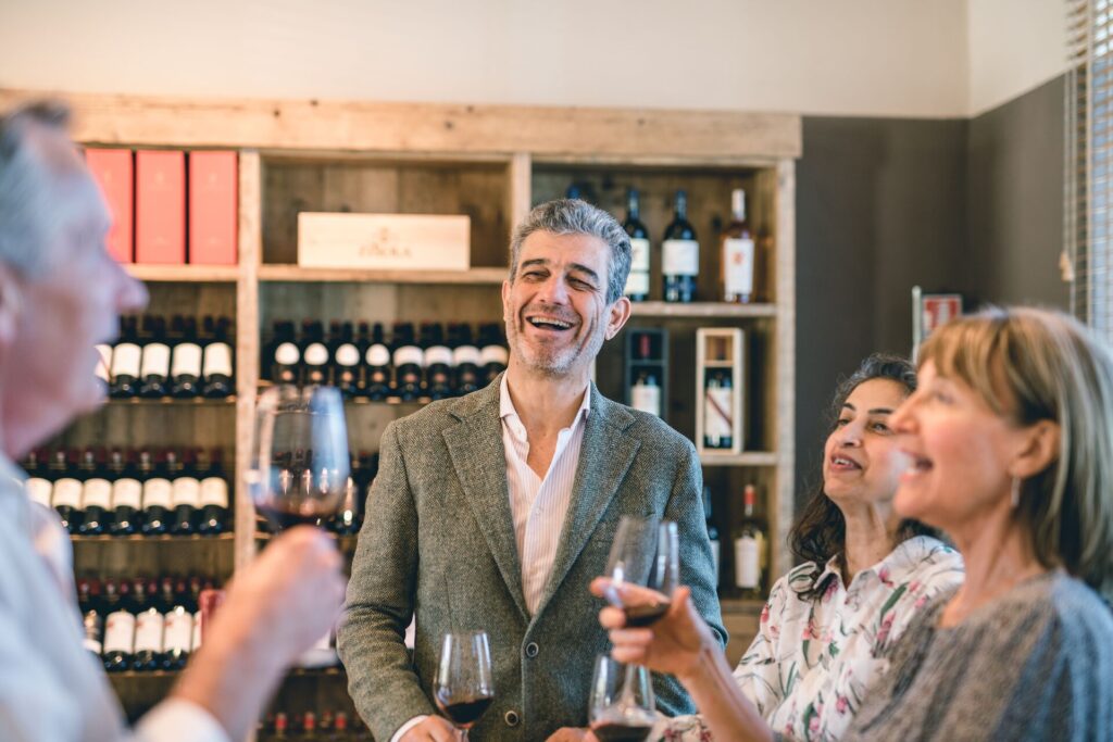 Marchese Francesco Mazzei takes Luxury Gold guests through a wine tasting at his Tuscan Villa, a Founder’s Collection experience
