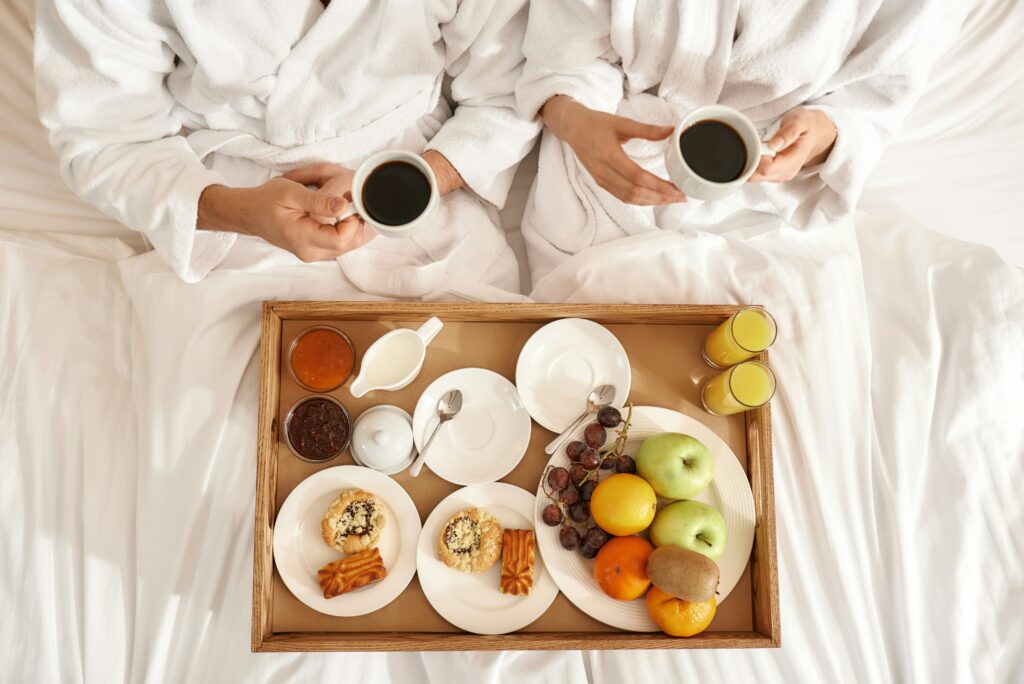 Room service hotel room bed