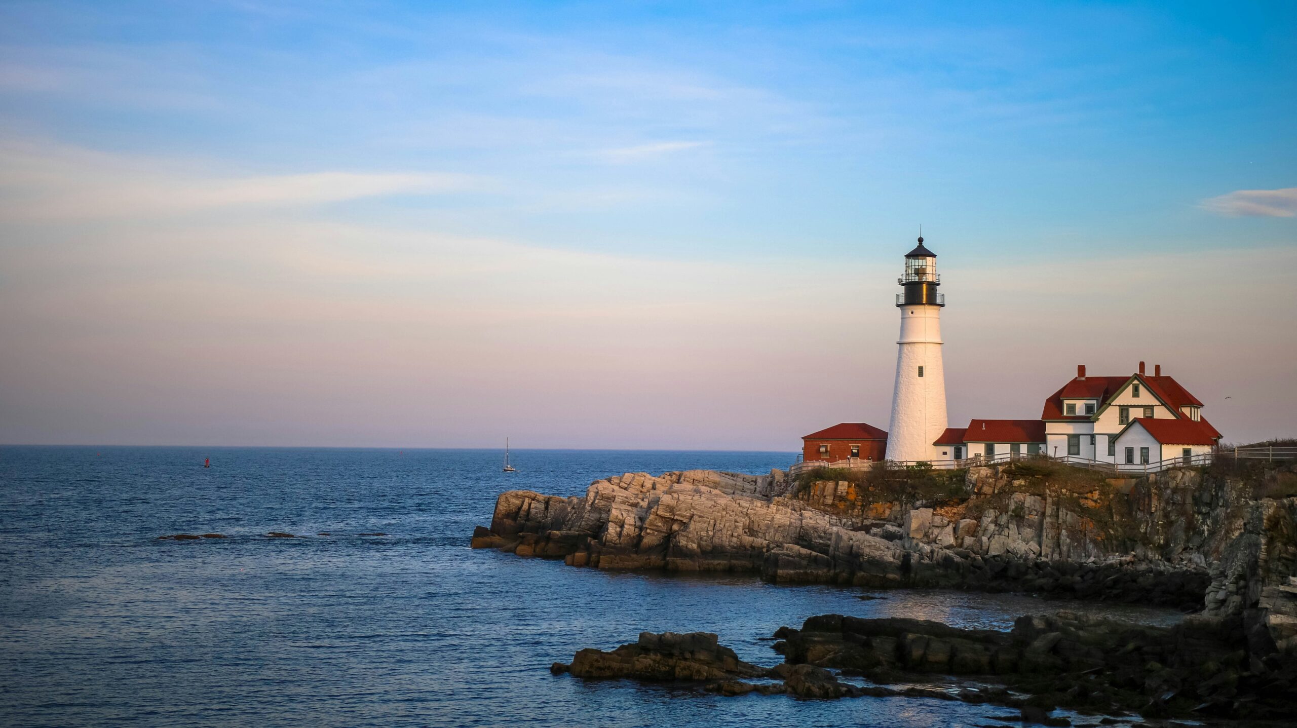 Maine lighthouse at sunset