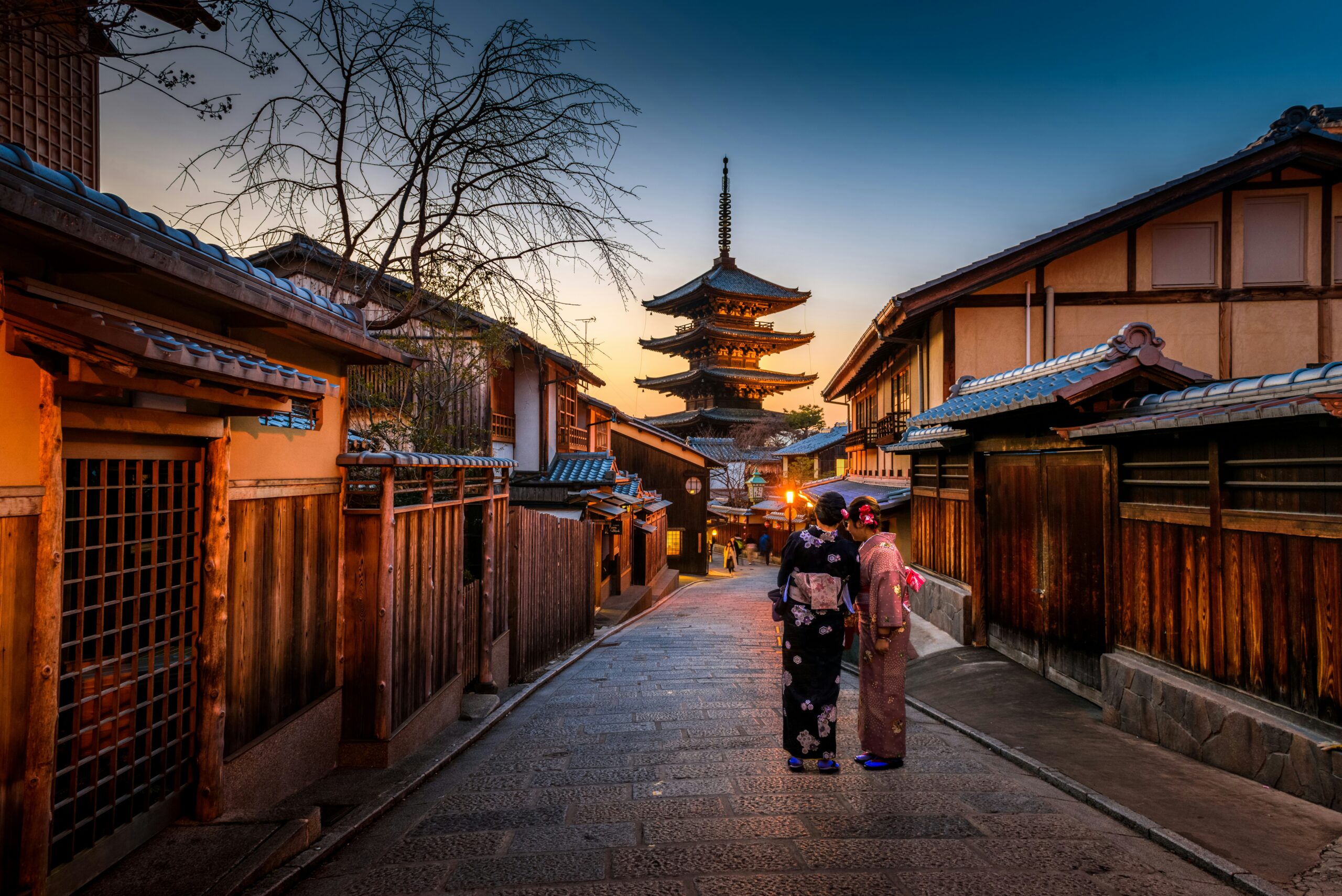 sunset view of kyoto japan
