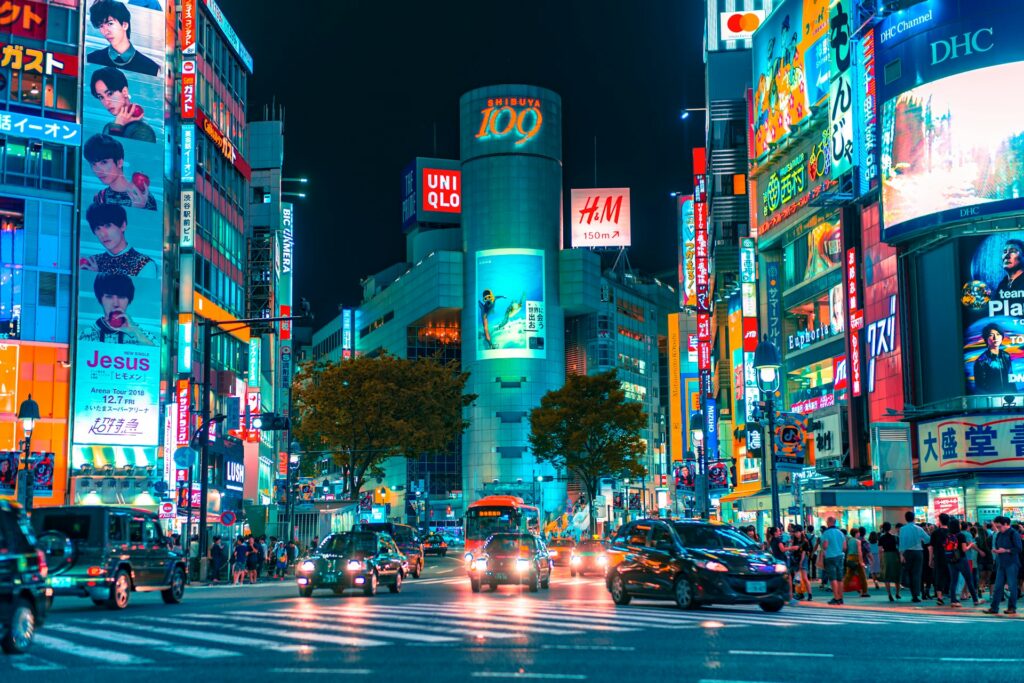 Shibuya crossing, Tokyo, at night