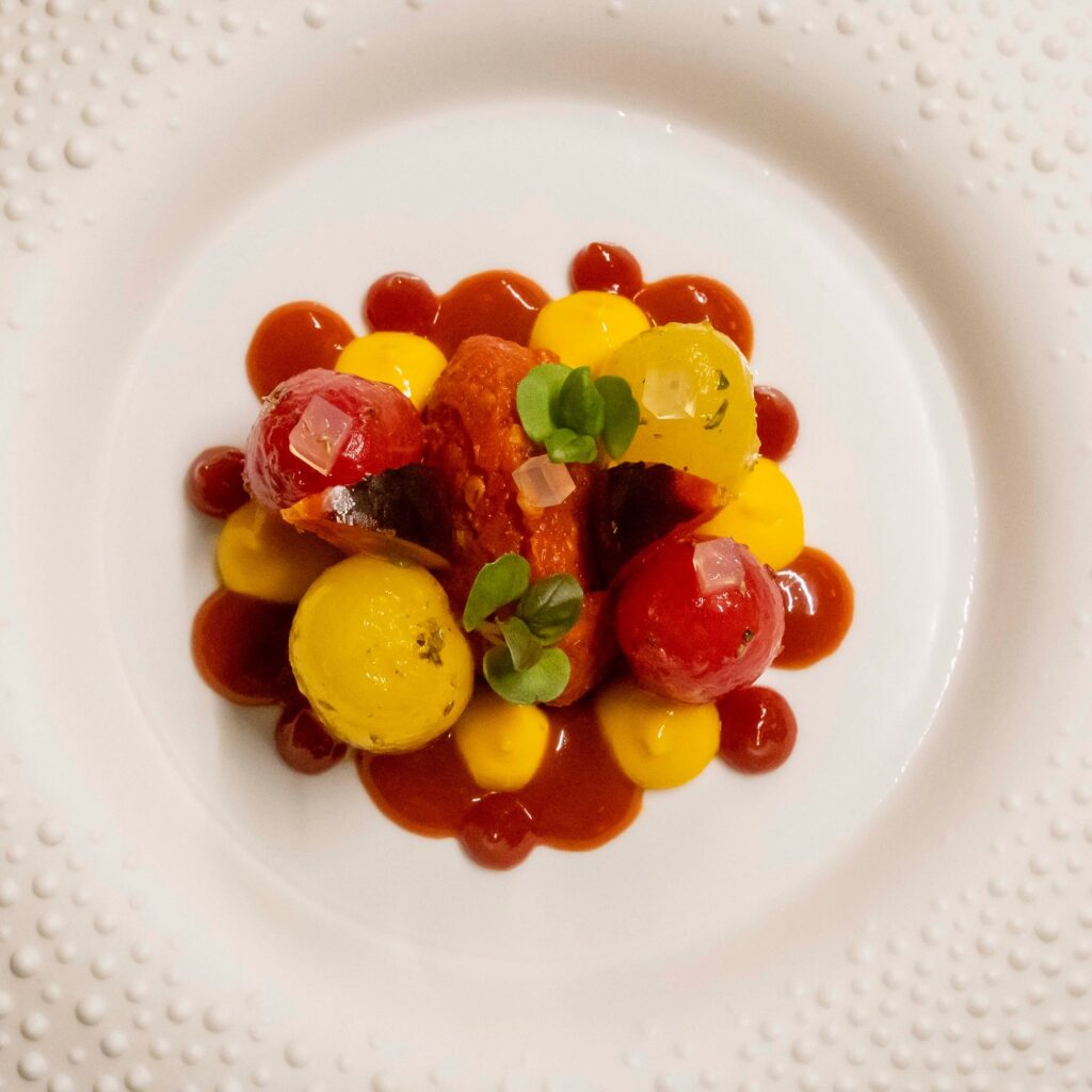 Colorful plate of tomato salad