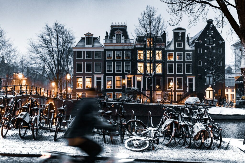Amsterdam snowy scene