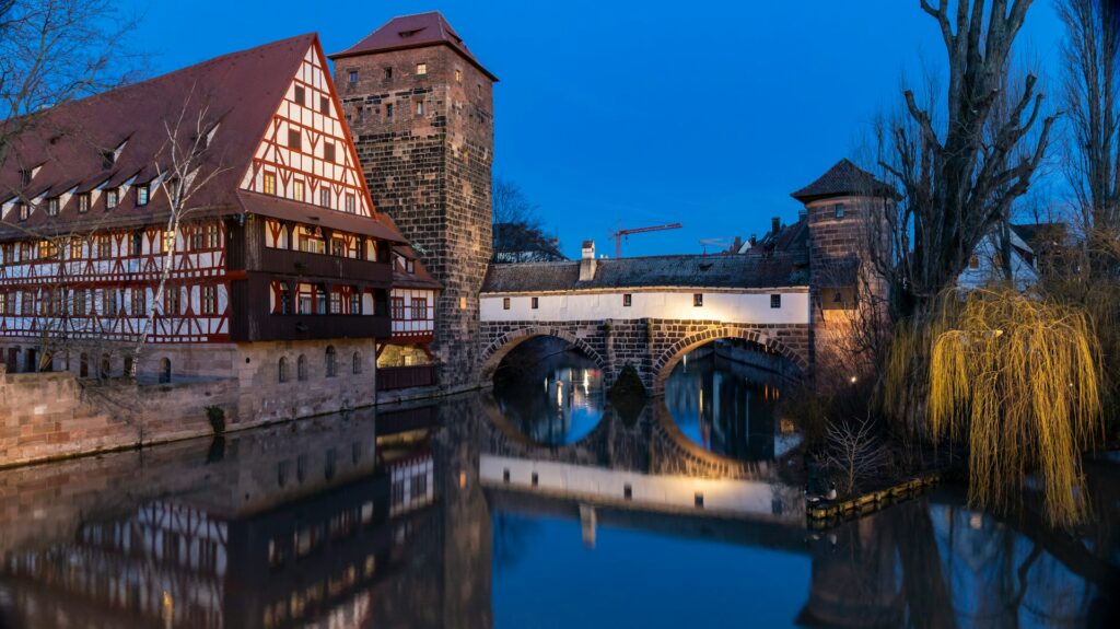 Bridge over a river in Nuremberg Germany 