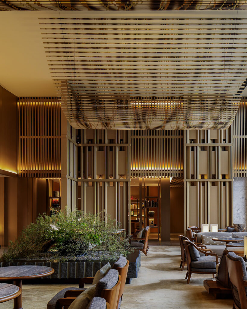 Interior of stylish modern hotel dining room
