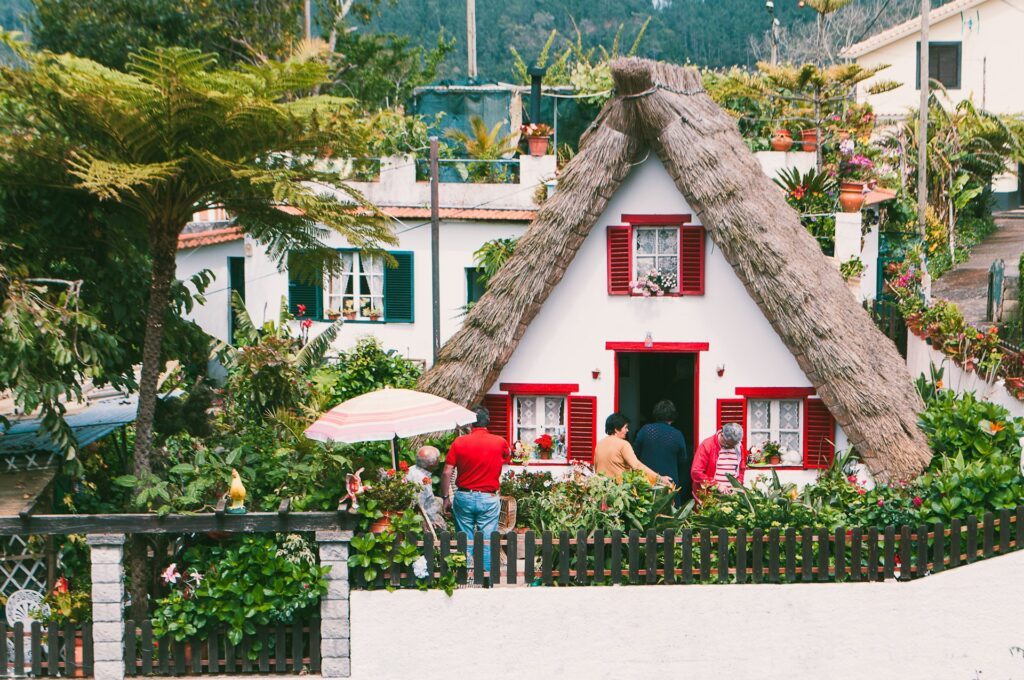 Thatched red and white cottage in Funchal, Madeira