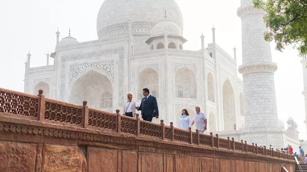Tourists Next To Taj Mahal