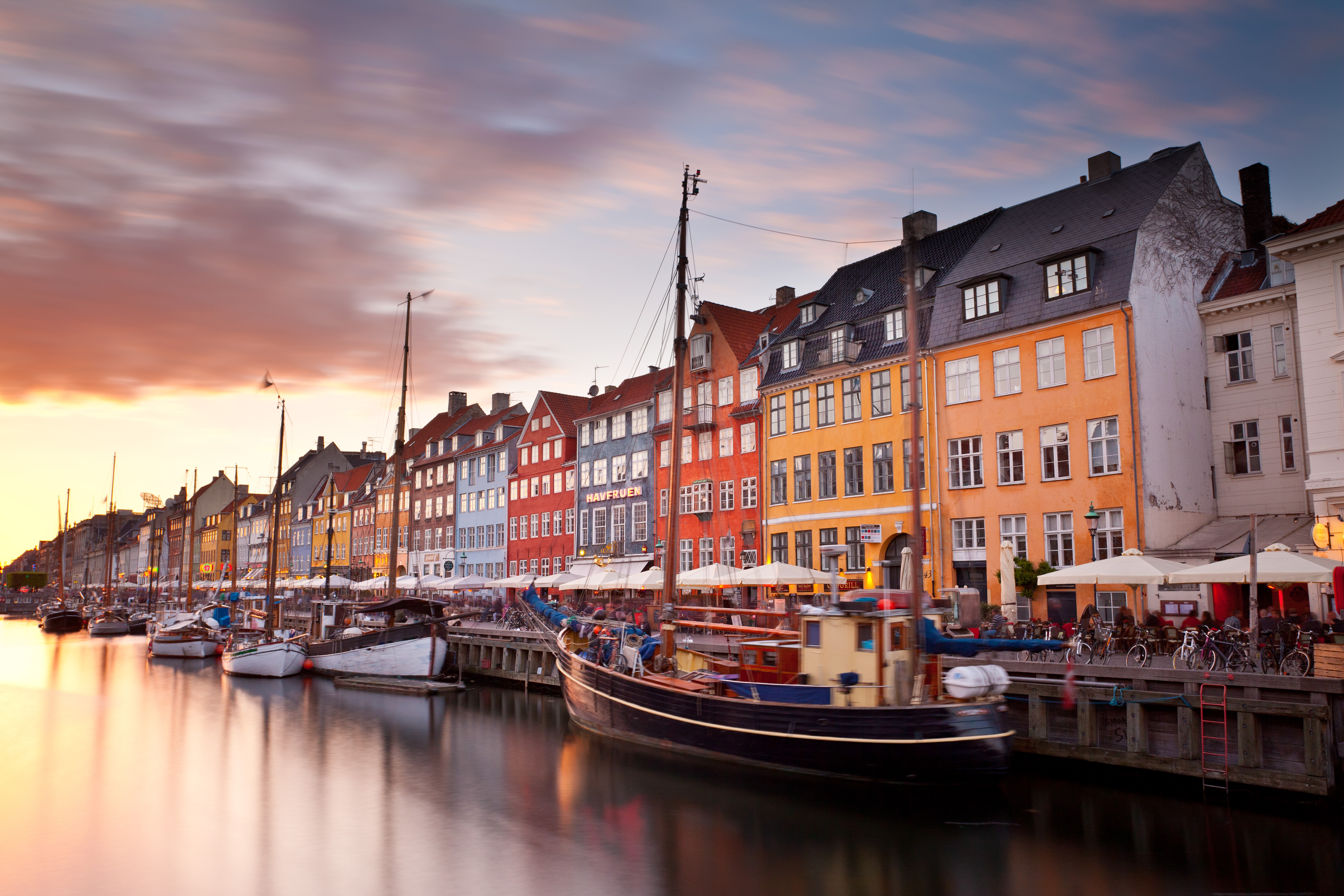 Bridge and colorful tenement houses in Denmark