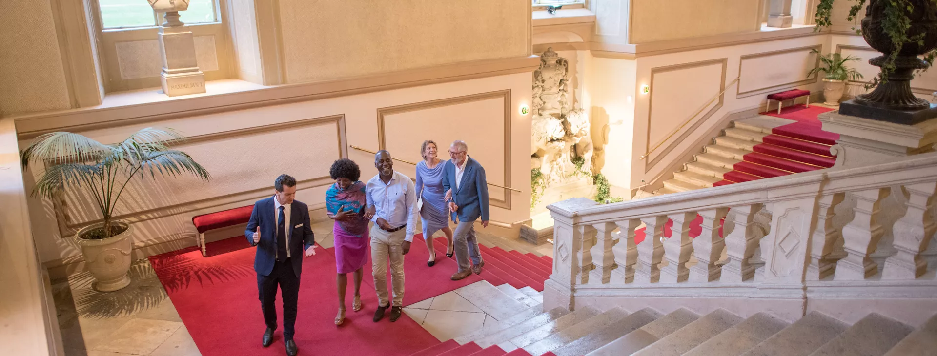 Elegant Group People Visiting Luxurious Palace