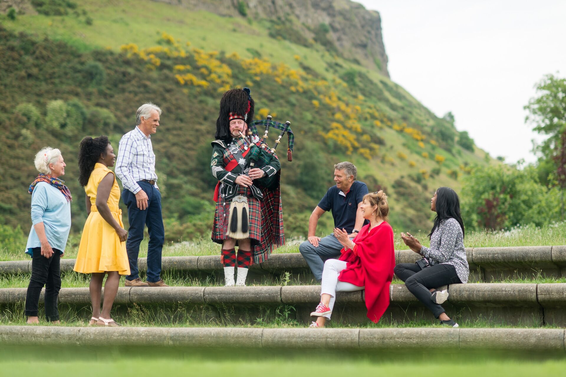 Man playing bagpipes in Scotland