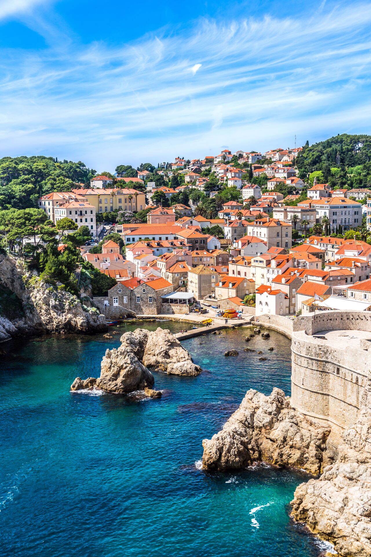 View of Fort Lovrijenac from Dubrovnik City Wall on a sunny day in Dubrovnik, Croatia