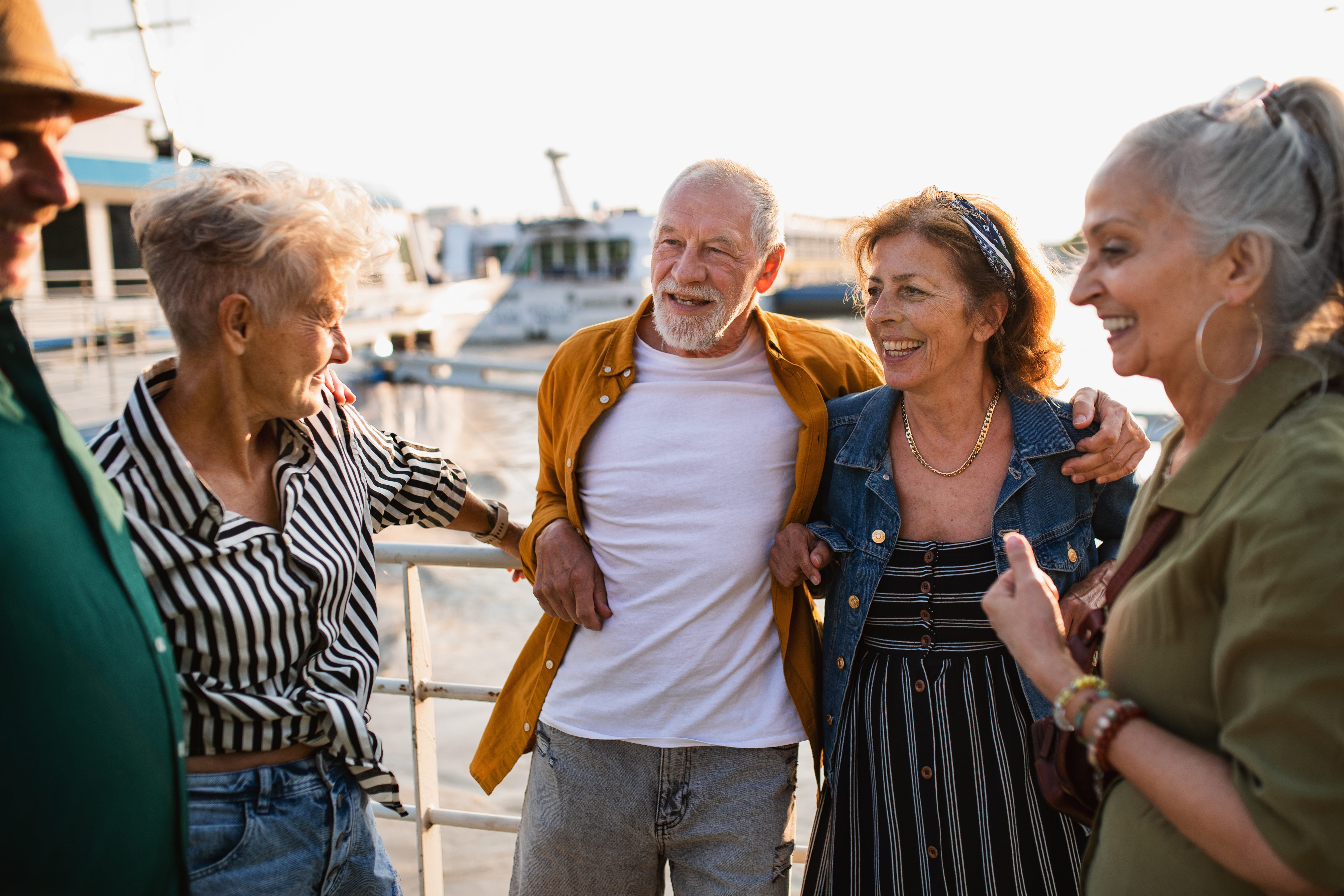 Tour group enjoying themselves at a harbour