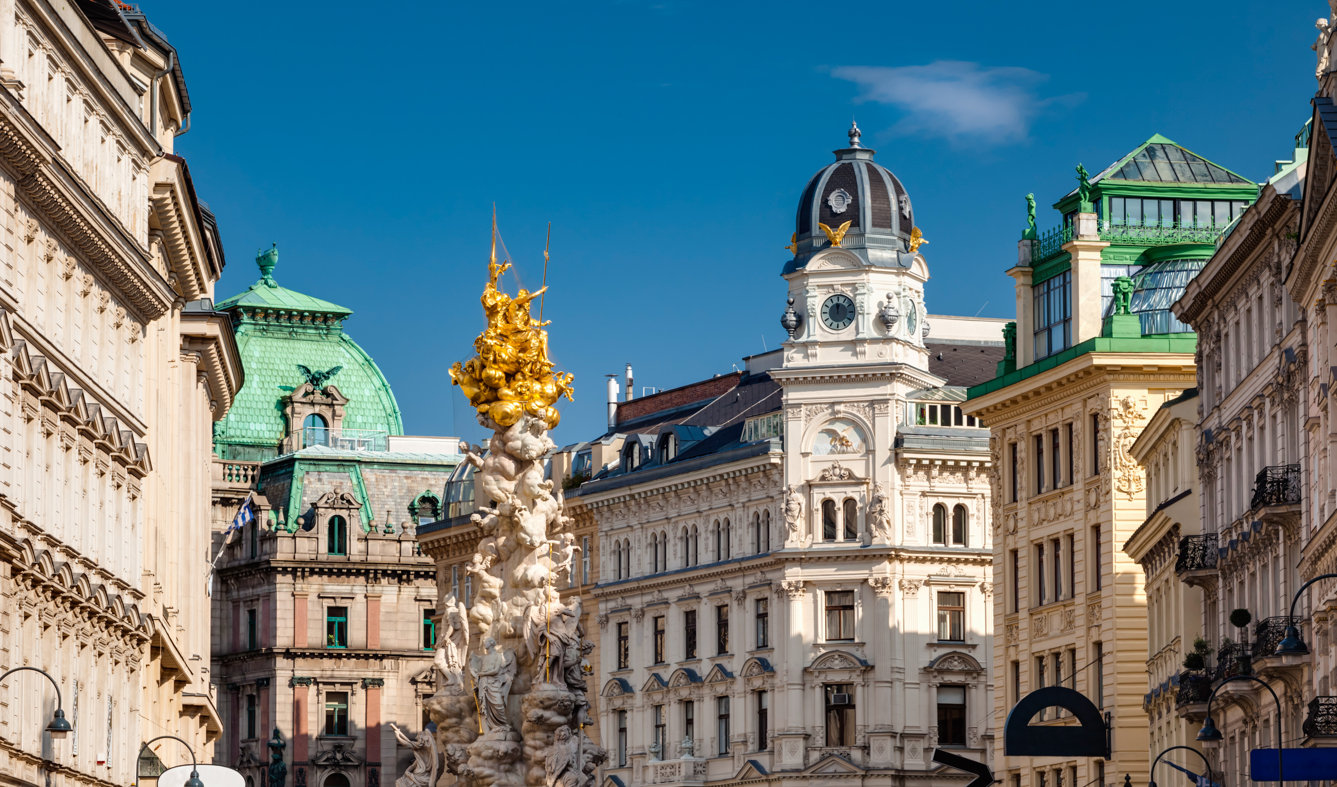 Column of Pest and tenement houses in Austria