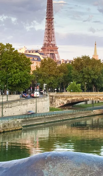 The Eiffel Tower seen from a distance, Paris, France.