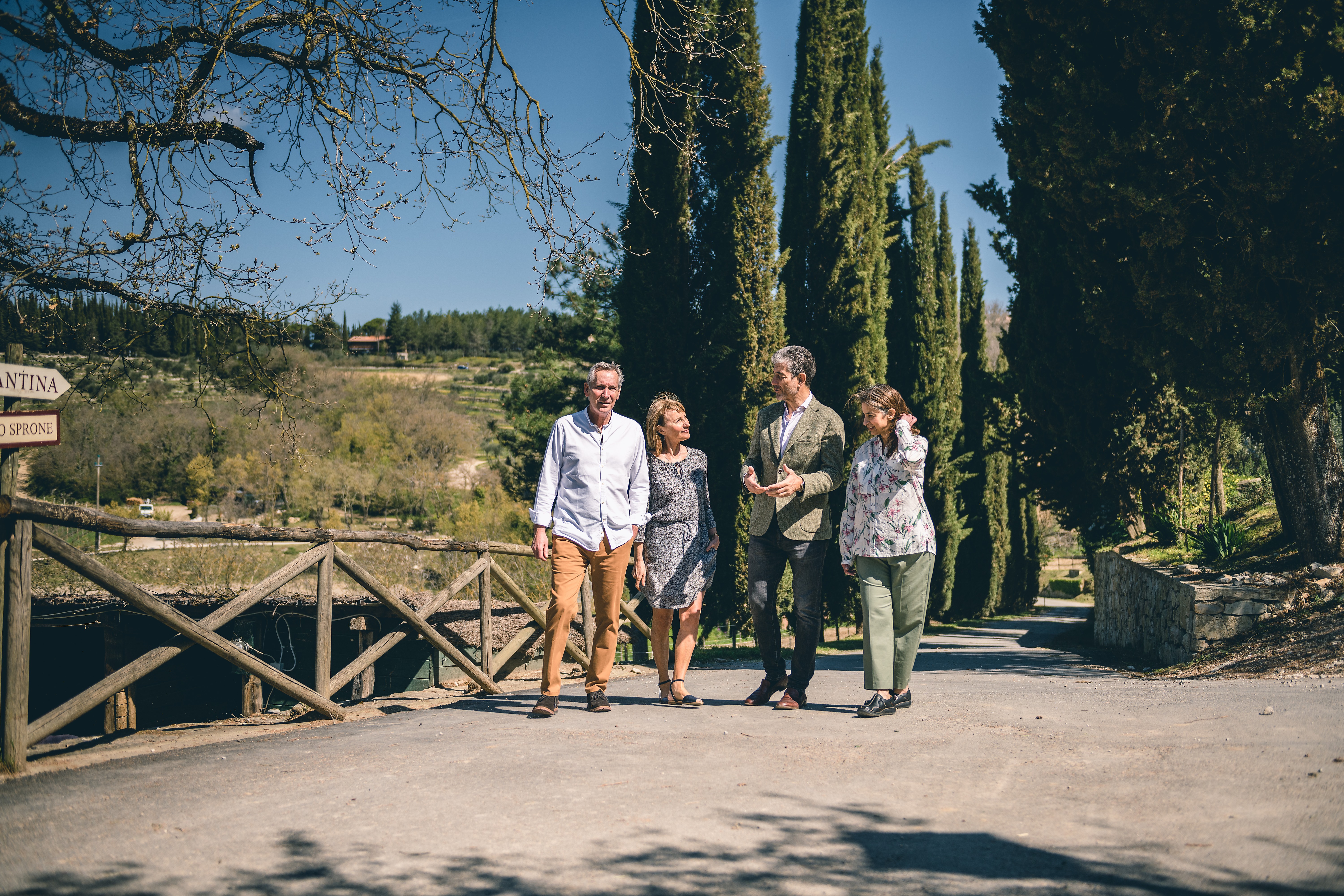 Dynamic Group Elderly People Walking Italy Countryside