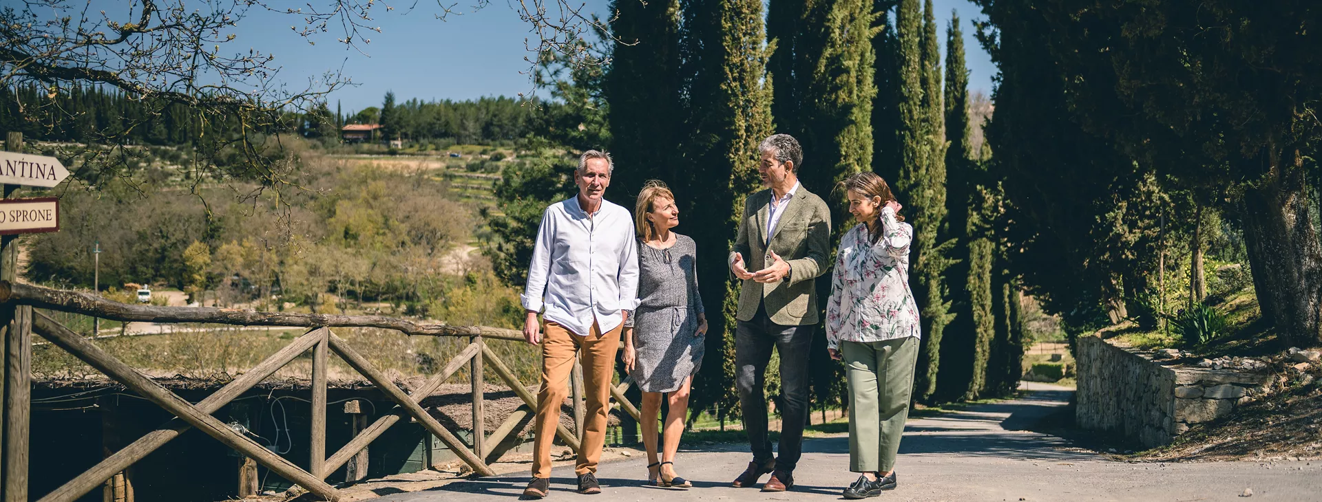 Dynamic Group Elderly People Walking Italy Countryside
