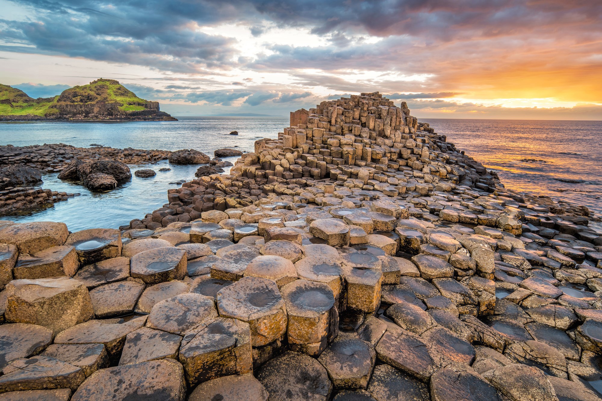 Sunset at the Giant's Causeway in Northern Ireland