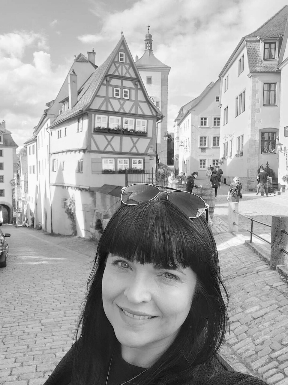 Woman in European city