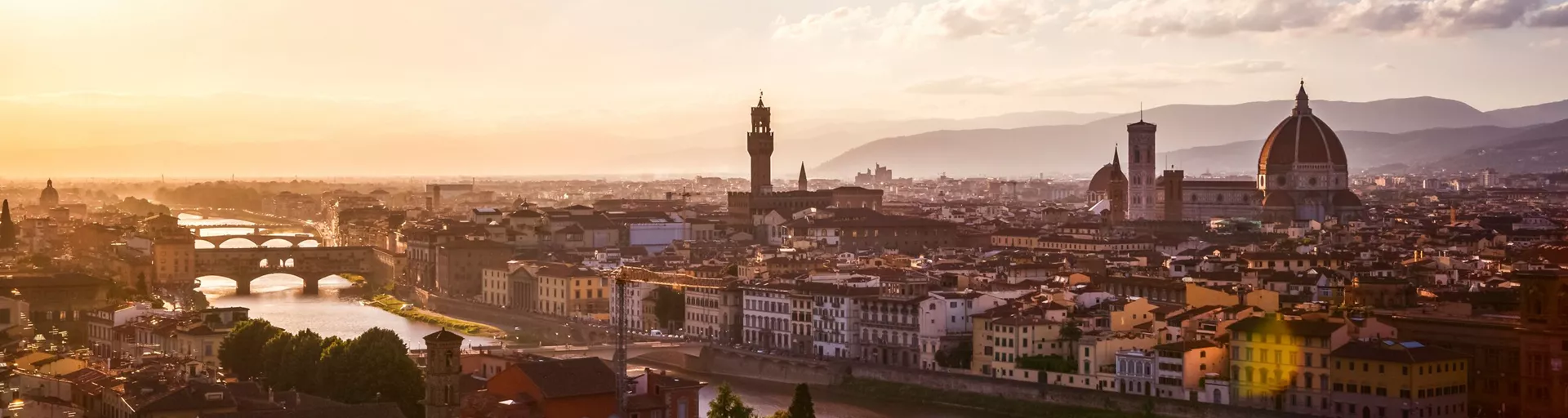 Italy, Tuscany, Florence, Cityscape At Evening Light Seen From Piazzale Michelangelo 