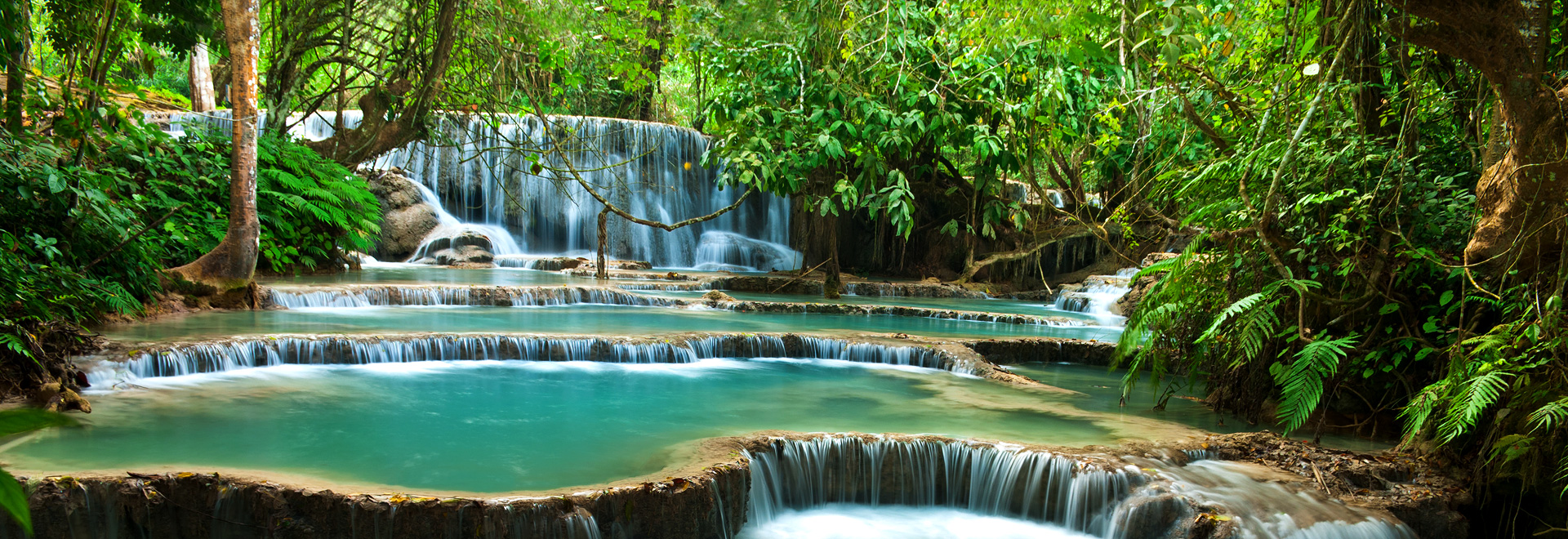 A view of Kuang Si Waterfall, Laos.