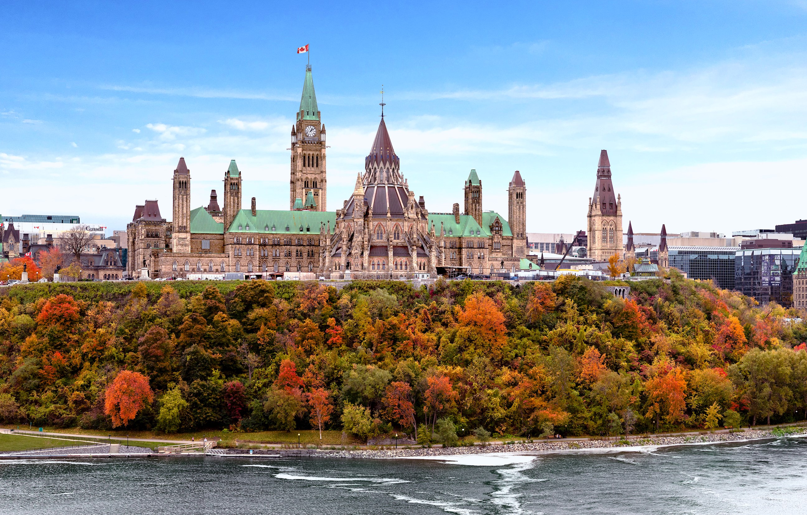 Panorama of Parliament Hill in Ottawa, Canada during Autumn