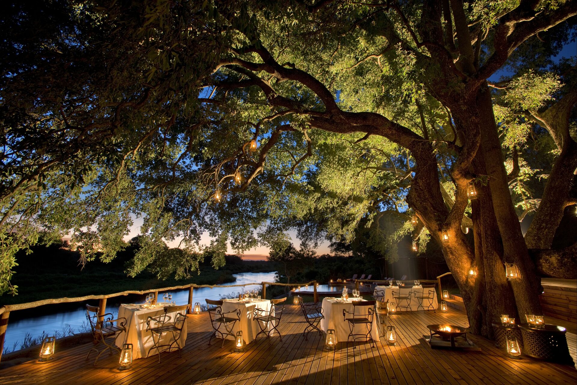 Romantic dinner setting under the stars in South Africa