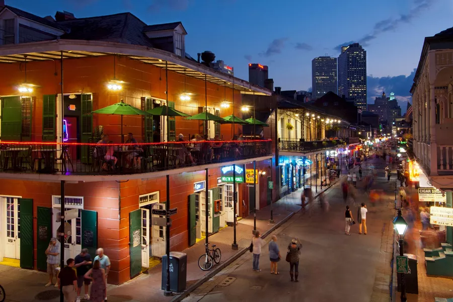 The famous French Quarter at night in New Orleans, USA