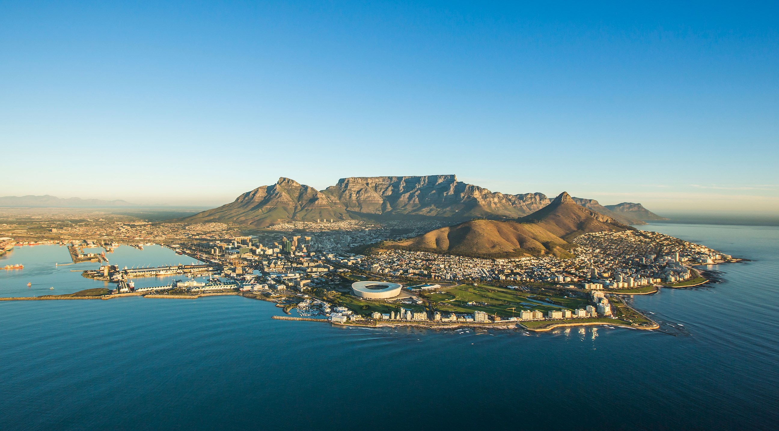 Aerial view of Cape Town in South Africa at dawn