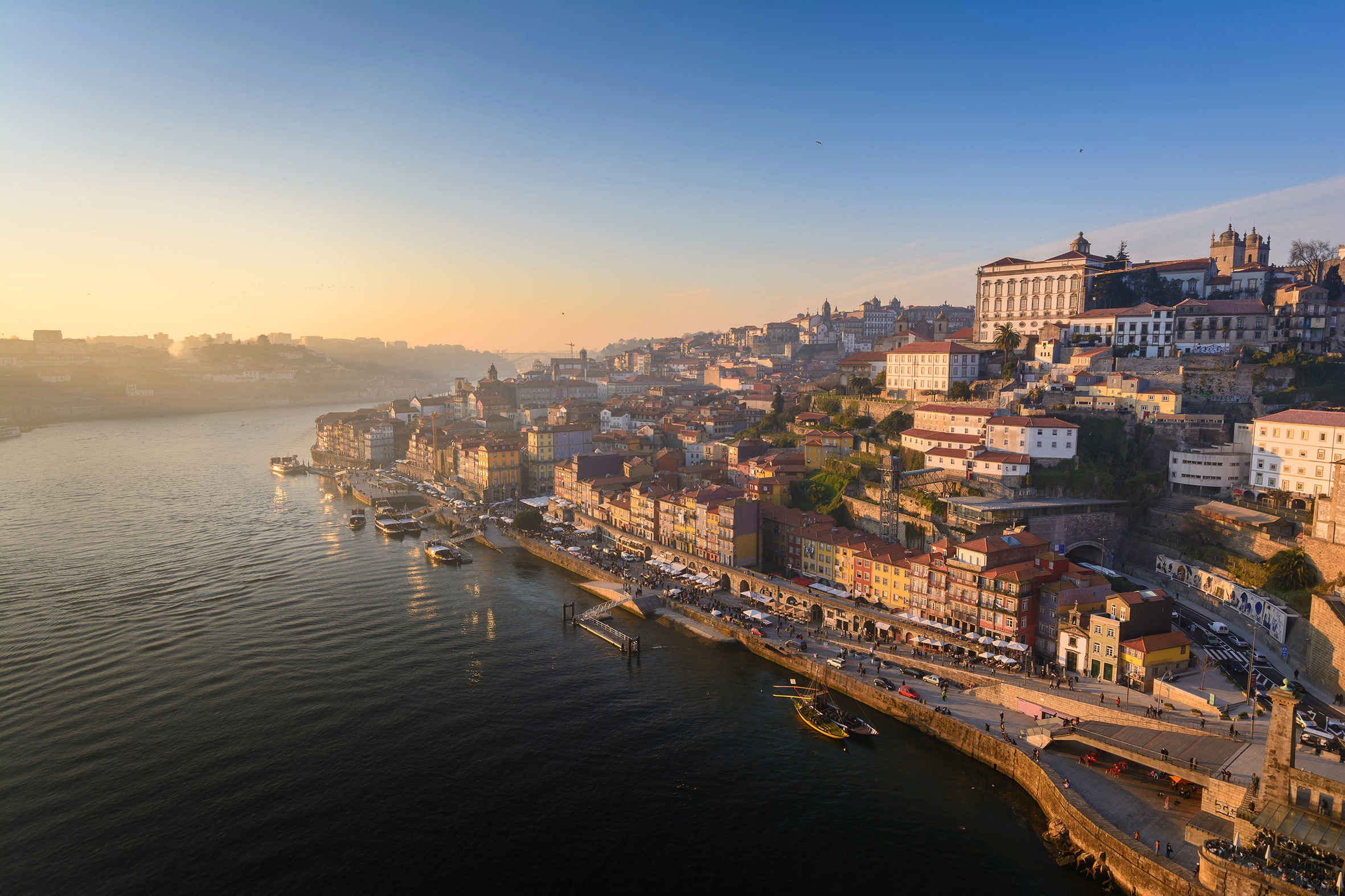 Douro River And Porto Old Town At Sunset, Portugal 