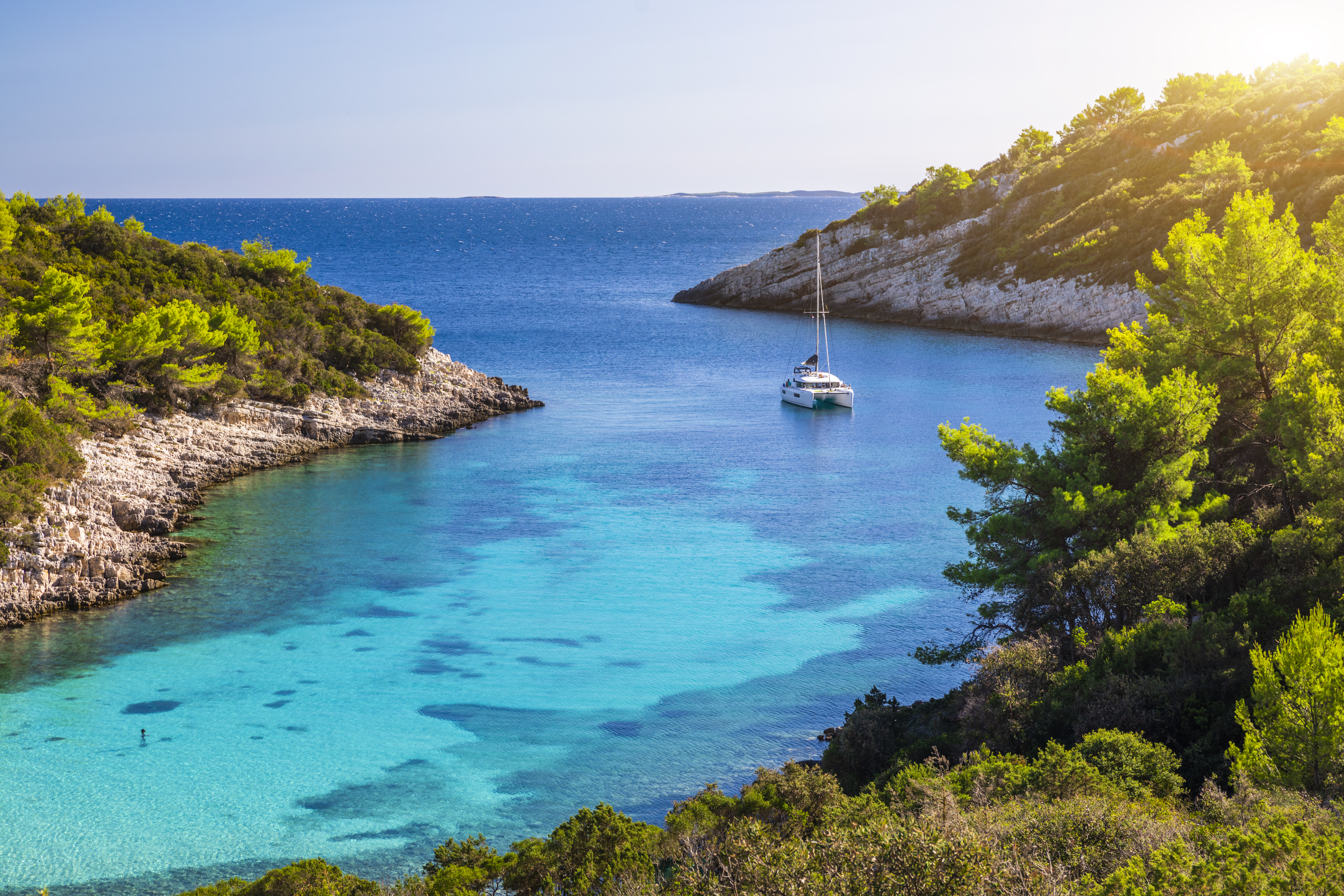 Yacht on the bay of Hvar Island, Croatia