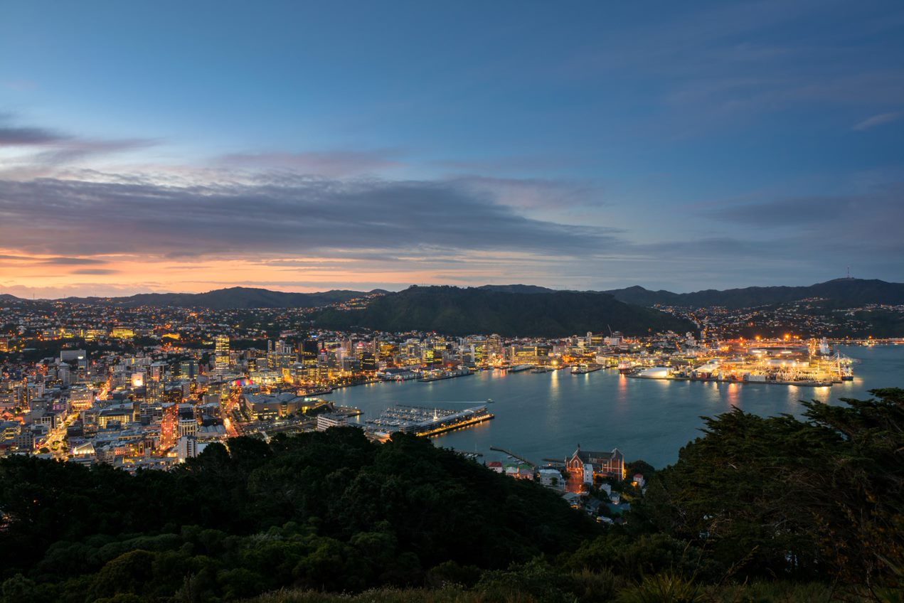 A night view of Mount Victoria in Wellington, New Zealand
