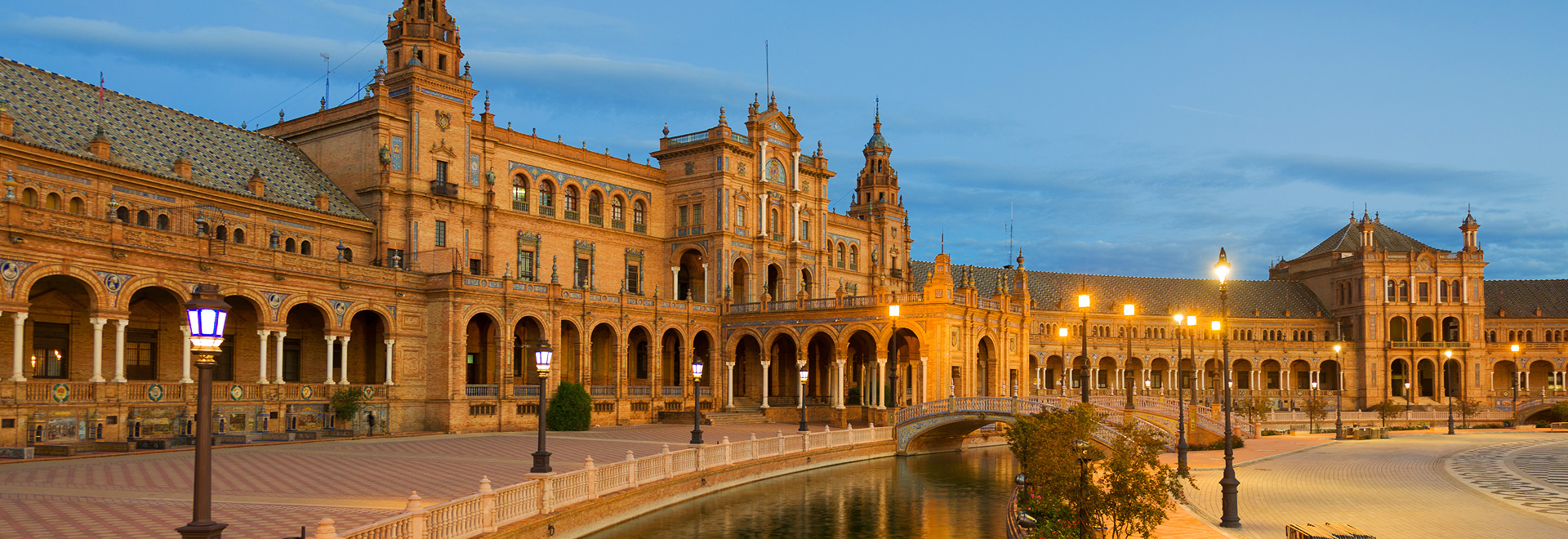 An evening view on a castle in Seville, Spain.