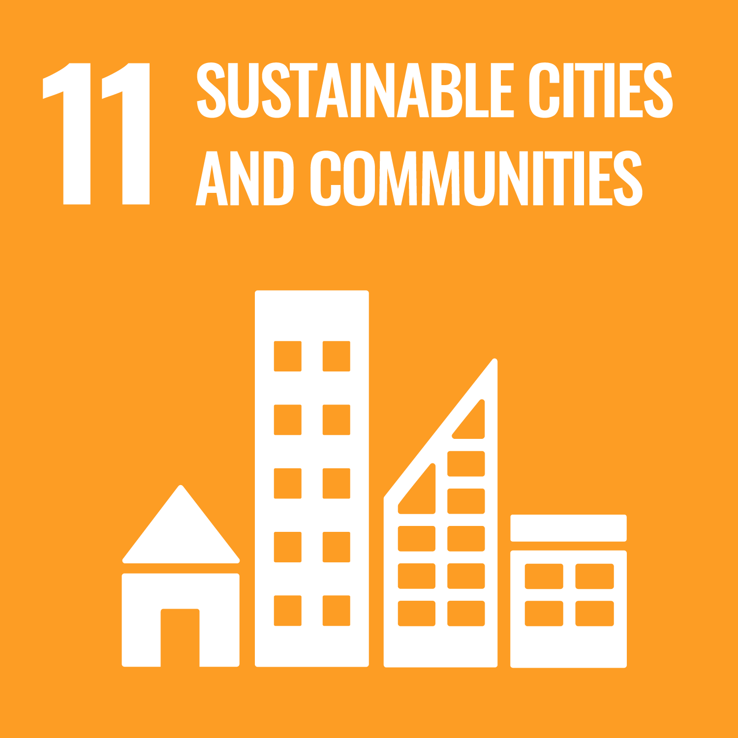 '11 Sustainable Cities and Communities' against orange background